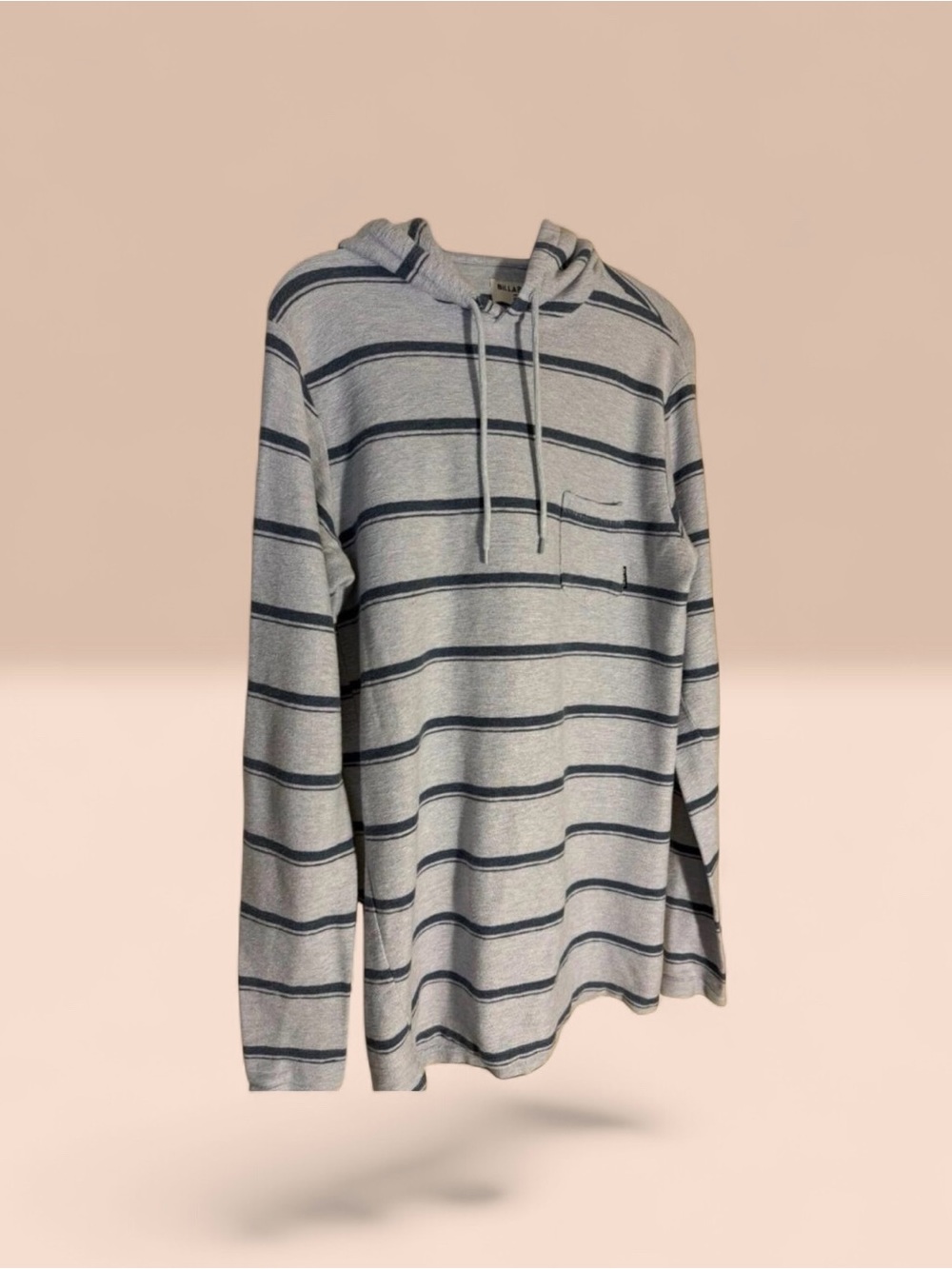 Billabong Men's Flecker Diego Blue and Gray Striped Cotton Blend Hoodie Sz L